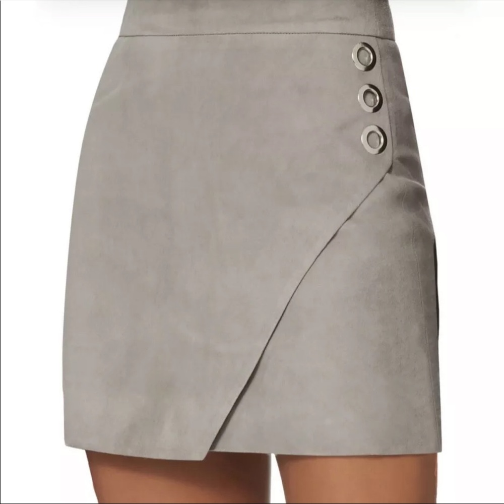 Michelle Mason Suede Grey Wrap Skirt Size 0 with metal accents